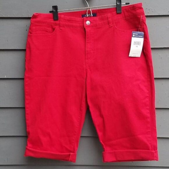 NWT Chaps Red Cuffed Capris Size 16 - Picture 1 of 10